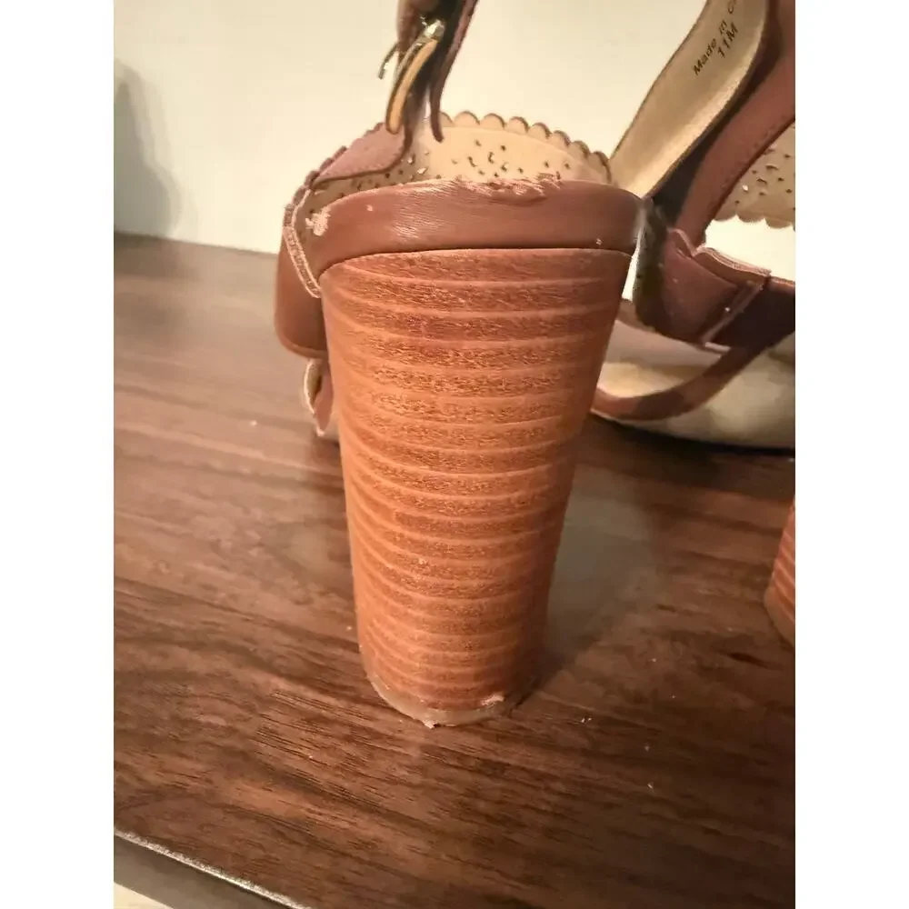 Kate Spade NY Paula Laser Cut Women's Brown Leather Dress Sandal Block Heel 11M
